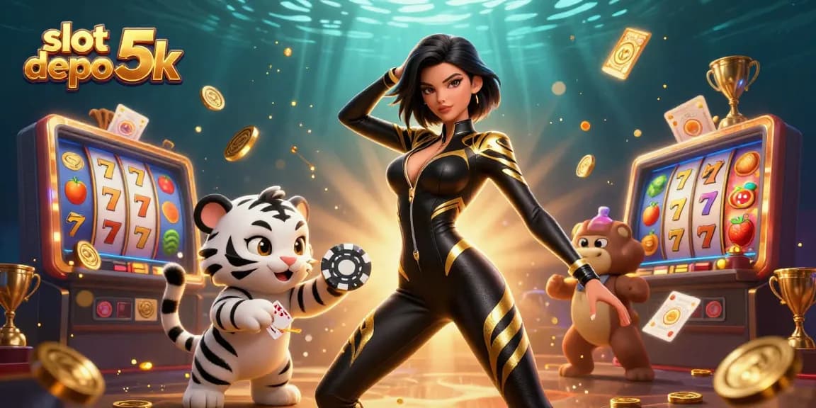 Engage with slot depo 5k in an ultra-detailed 3D fantasy casino illustration of a woman and tiger.