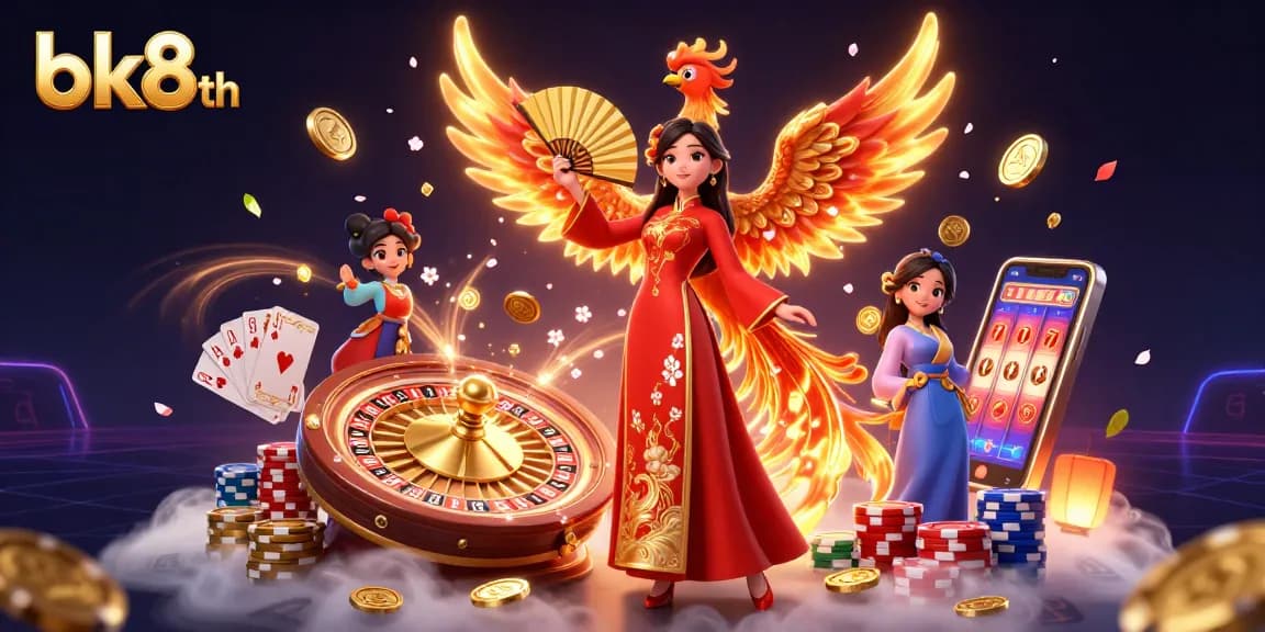 Win big with bk8th at this vibrant digital casino illustration showcasing thrilling games and action.