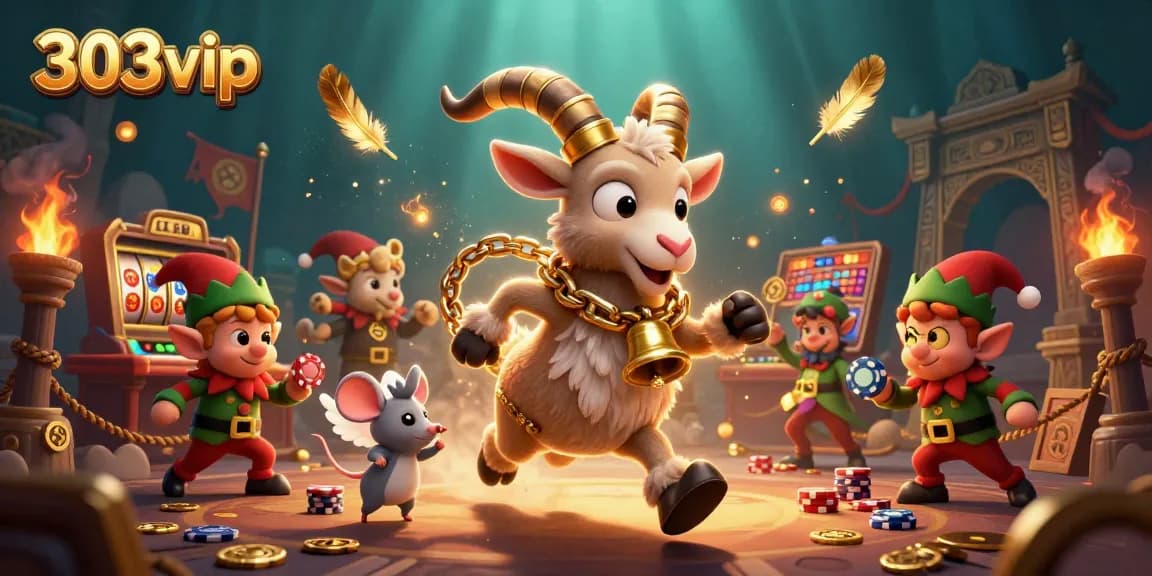 303vip captures excitement in a lively casino scene with playful characters engaging in thrilling gaming moments.