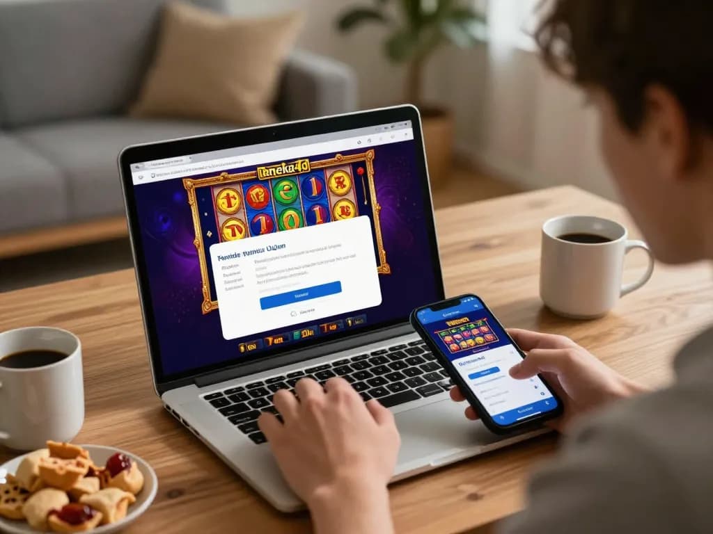 Menggunakan aneka4d login untuk memainkan slot online yang menarik di laptop dalam suasana rumah yang nyaman