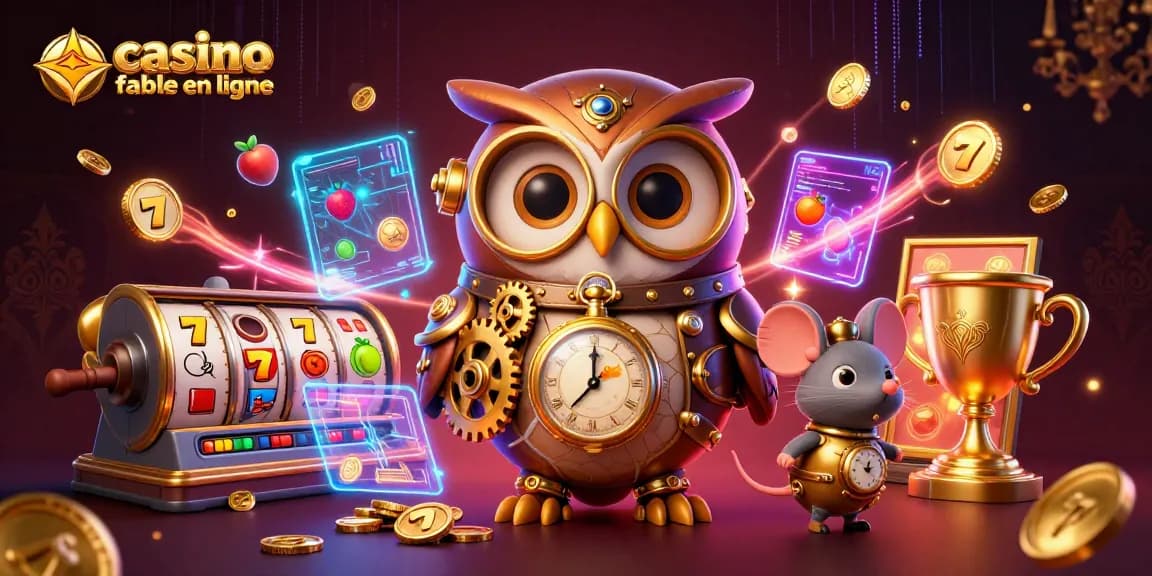 Plongez dans l'univers du casino fiable en ligne avec cette scène dynamique remplie de symboles de machines à sous et de personnages captivants.