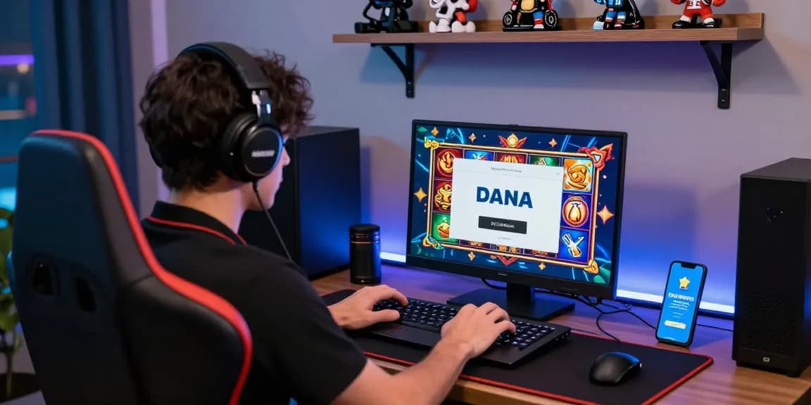 Optimal slot deposit dana process in an engaging online gaming setup with vibrant graphics and a focused player.