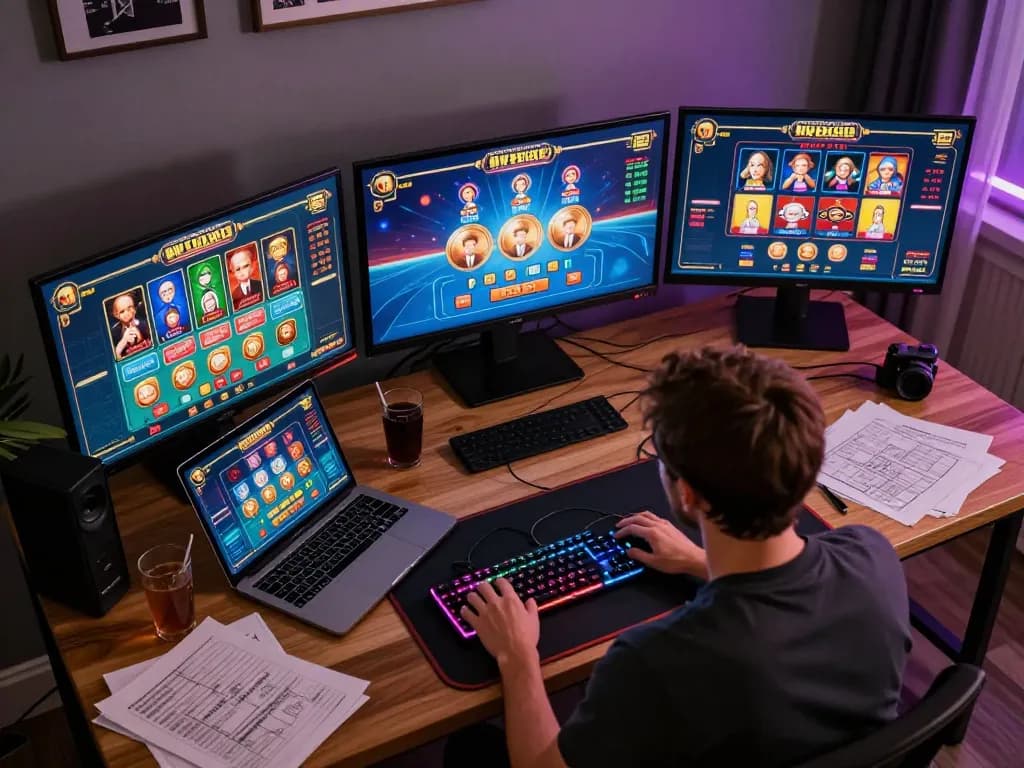 KJC player engaging in online casino games at home with strategic notes visible.
