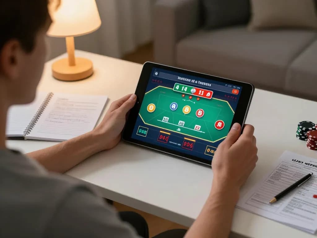 Cảnh chơi game trực tuyến hấp dẫn với một người chơi đang thưởng thức casino luckywin trên máy tính bảng.