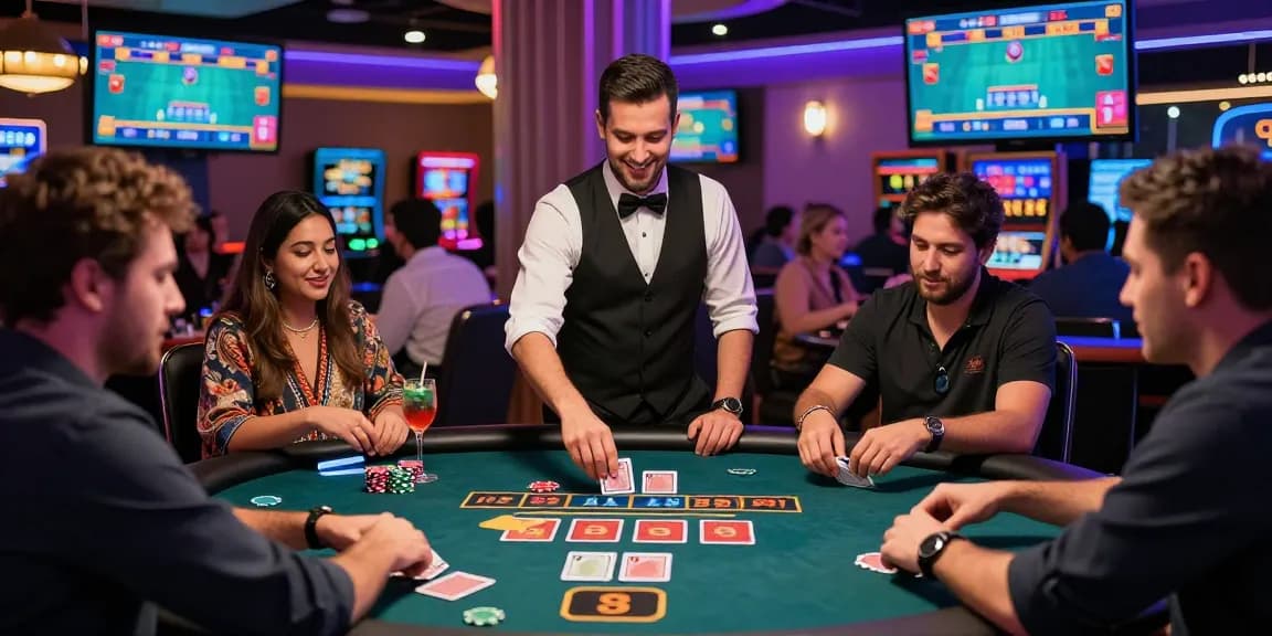 Engaging Andar Bahar game at a live casino, featuring real players and a smiling dealer.