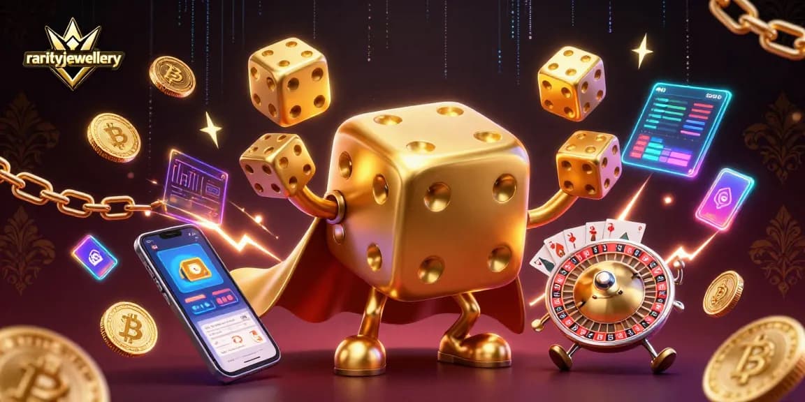 Experience the excitement at rarityjewellery with a vibrant 3D casino illustration featuring unique game elements.