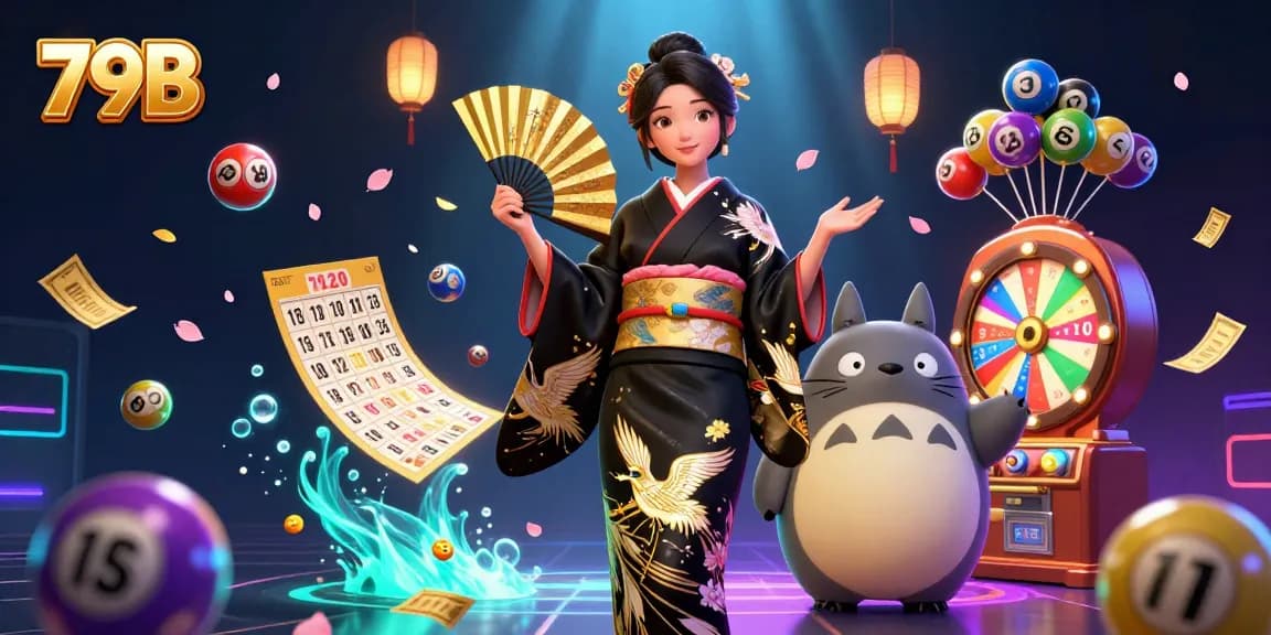 Engage in the vibrant world of gambling with 79B featuring dynamic colorful lottery elements.