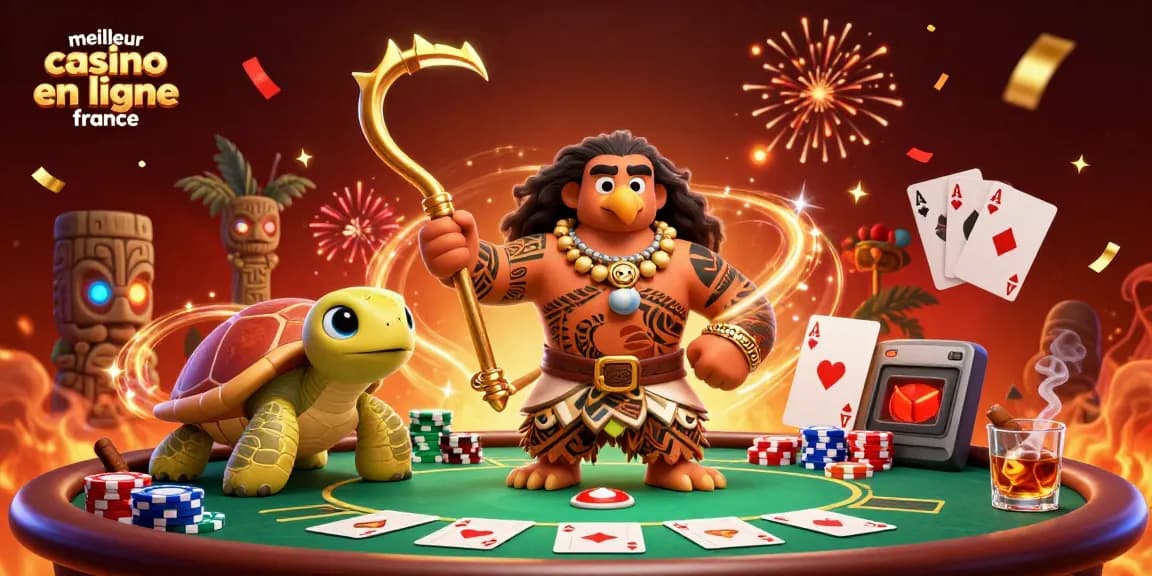 Gagnez avec le meilleur casino en ligne France en jouant à des jeux de poker, entouré de personnages captivants.