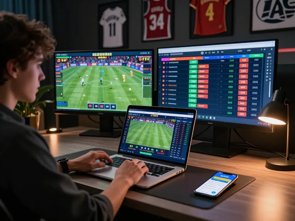 Betting on vaobet using a laptop and smartphone to track live sports odds in a modern setup.