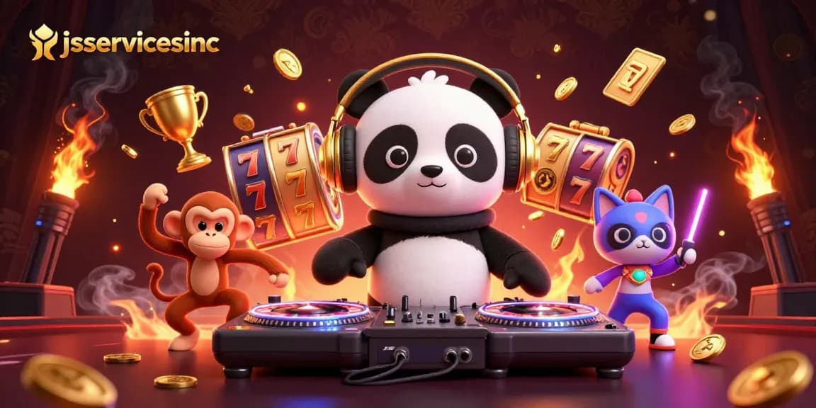 Spin the reels with jlsservicesinc as the DJ panda drops beats in a vibrant casino atmosphere.