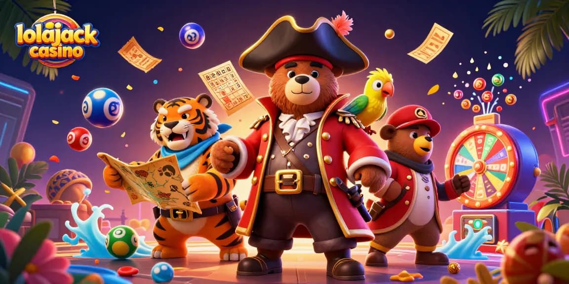 Experience excitement at lolajack casino with thrilling jackpots and vibrant game elements in a dynamic illustration.