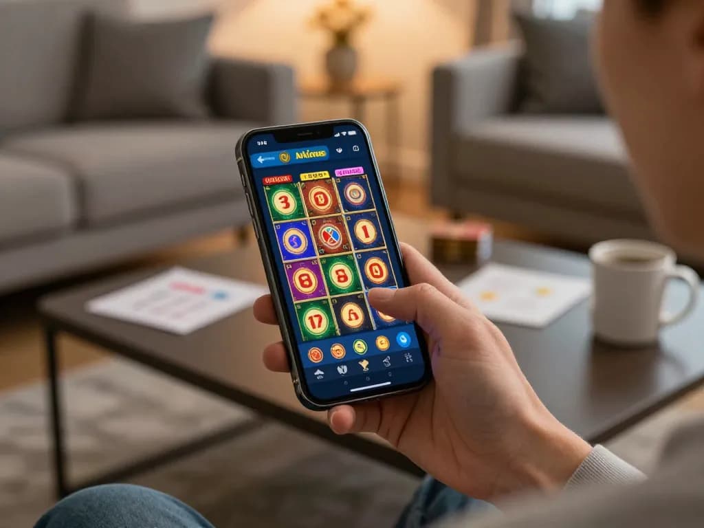 Playing on sites not on gamstop through a mobile device in a cozy home setting with strategic notes