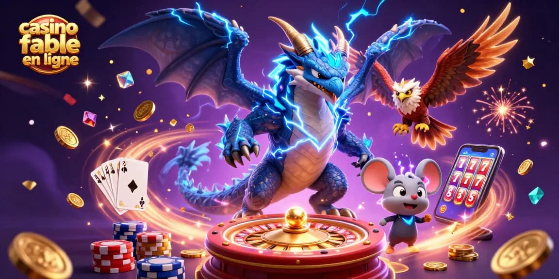 Découvrez un dragon puissant et des éléments de casino dans un univers vibrant, casino fiable en ligne.