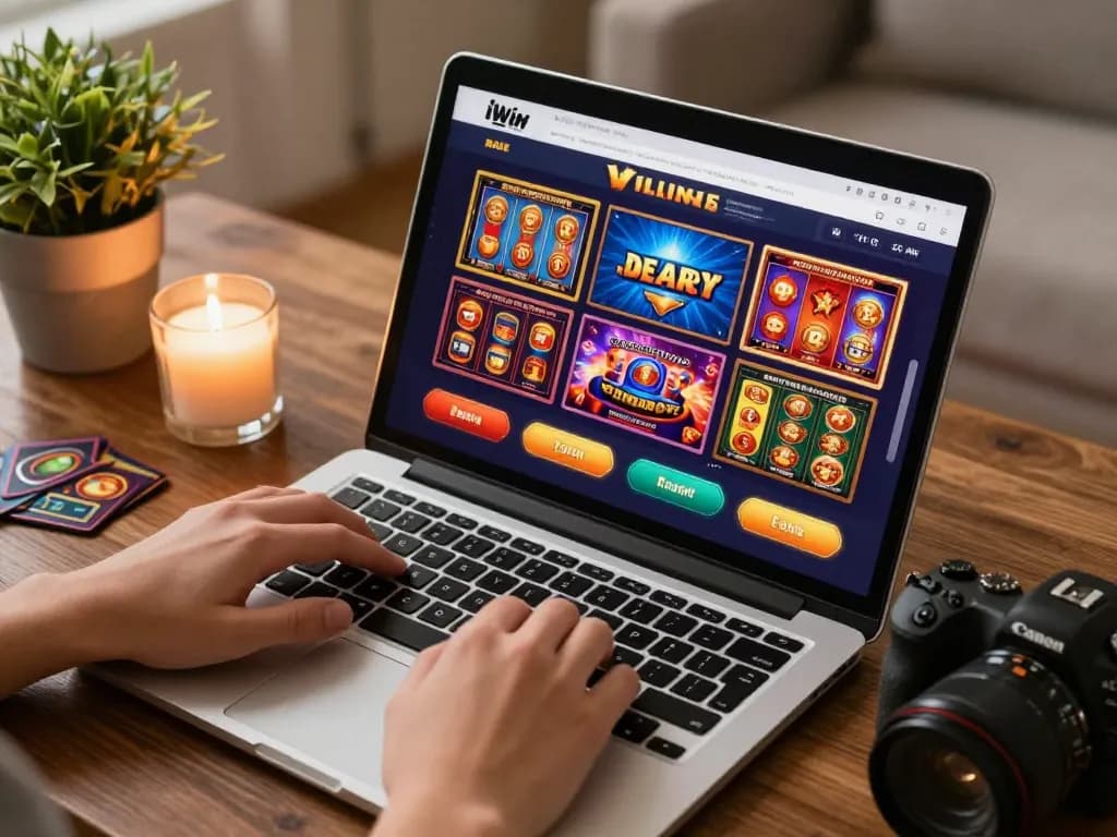 Engaging experience of playing iWin games on a laptop screen at home.