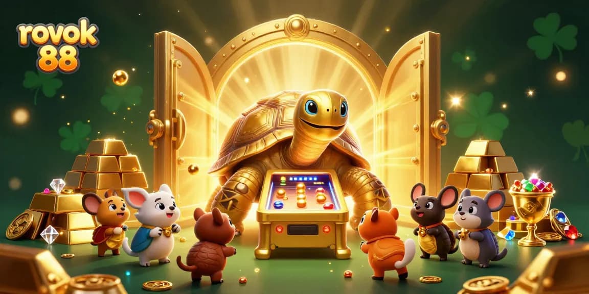 Engage in thrilling gameplay at rokok 88 with a majestic tortoise pinball machine amidst treasure and glimmering gems.