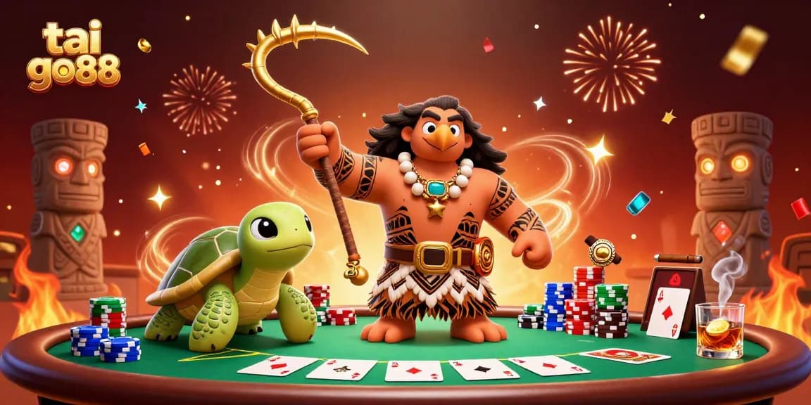 Visually engage in tai go88 gameplay featuring vibrant characters, poker elements, and celebratory effects.