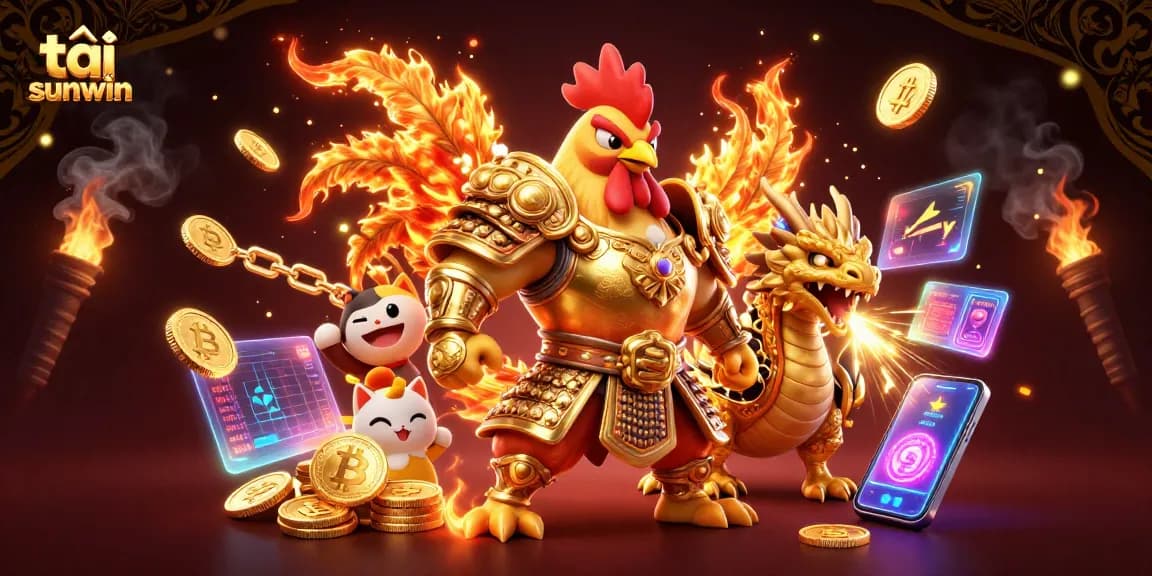 Experience the thrill of tải sunwin with our dynamic casino illustration featuring winning characters and crypto elements.