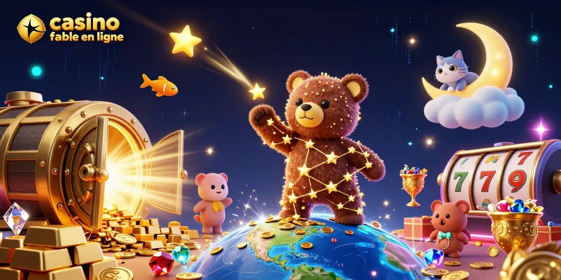 Découvrez un univers fascinant de jeux avec le casino fiable en ligne, illustrant des trésors et des étoiles.