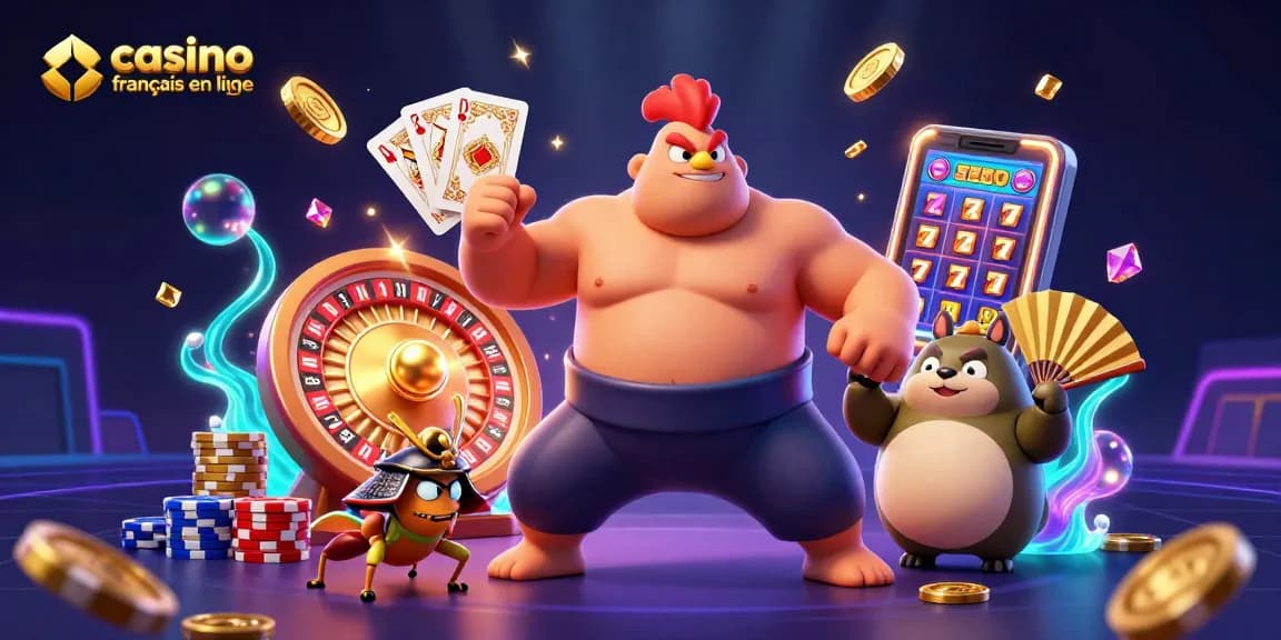 Jouez à casino francais en ligne avec des personnages dynamiques dans une illustration 3D captivante.