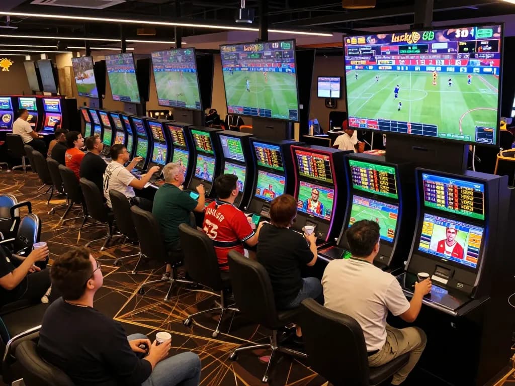 Patrons engaging in live sports betting action at Lucky88 with thrilling atmosphere.