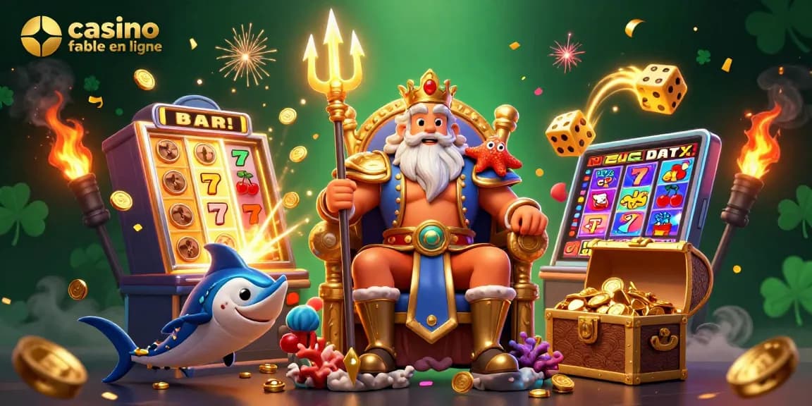 Profitez d'une illustration vibrante de casino fiable en ligne avec Neptune et des machines à sous.