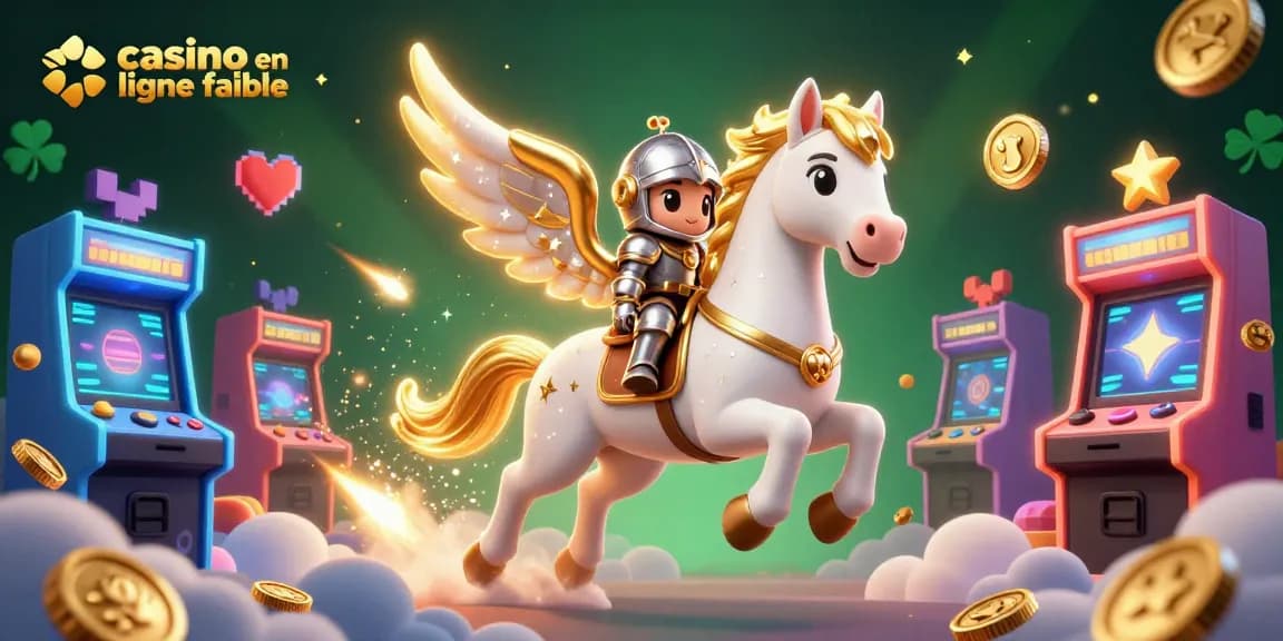 Découvrez un casino en ligne fiable avec un cheval céleste et un chevalier armé dans un environnement ludique.