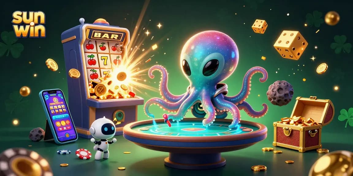 Join the action at Sun Win with a colorful alien poker scene showcasing vibrant casino elements and thrilling gameplay.
