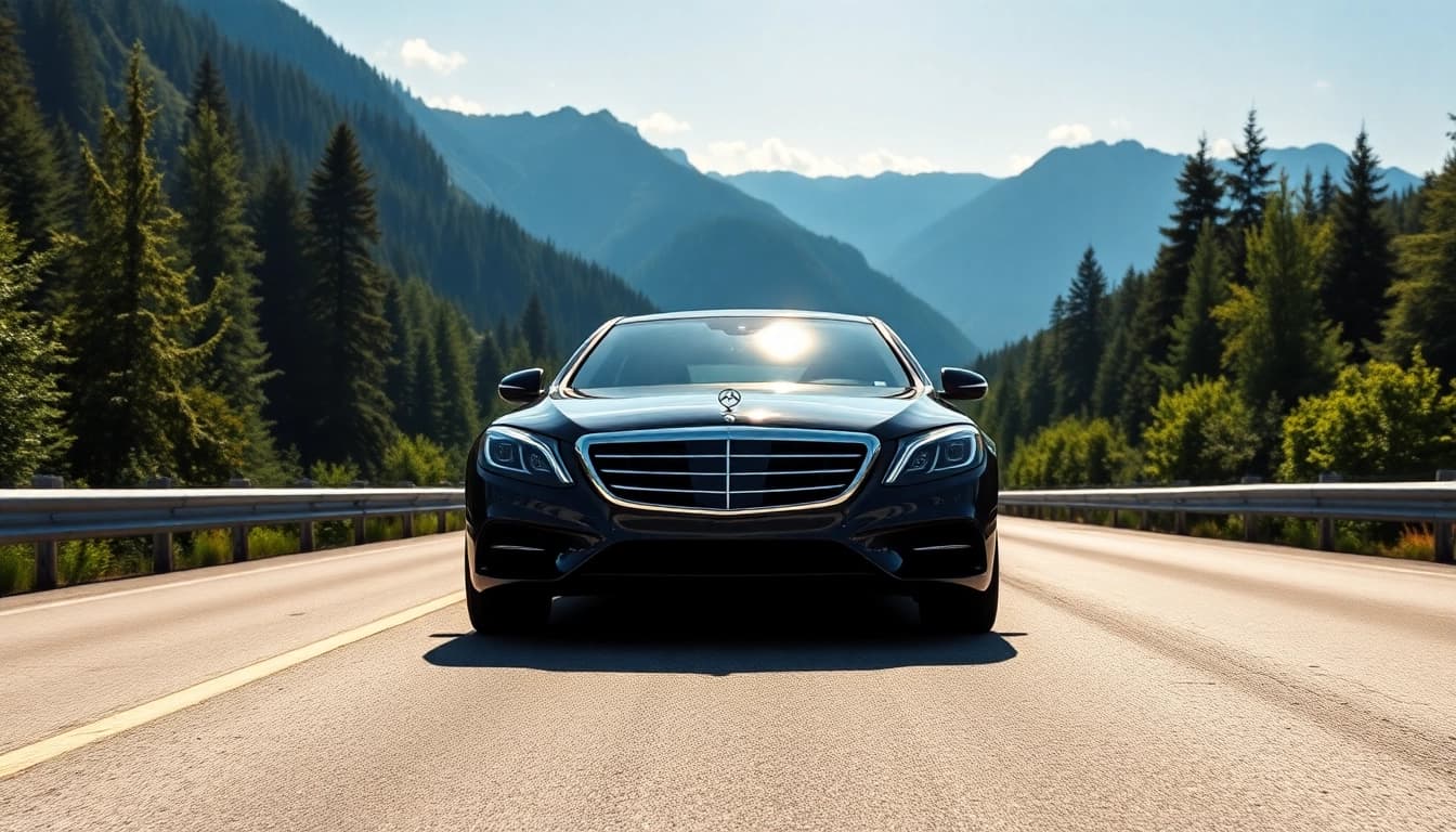 Experience the luxury of vancouver to seattle car service with a premium vehicle on a picturesque highway.