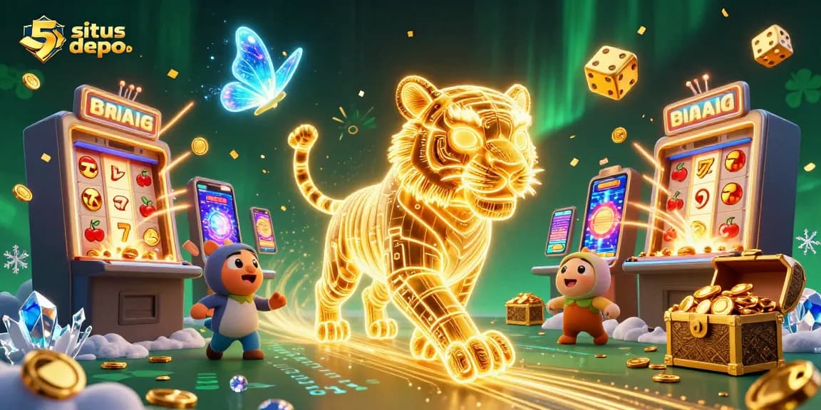 Experience the excitement of situs depo 5rb slot gaming, featuring 3D tiger and jackpot symbols in a colorful casino