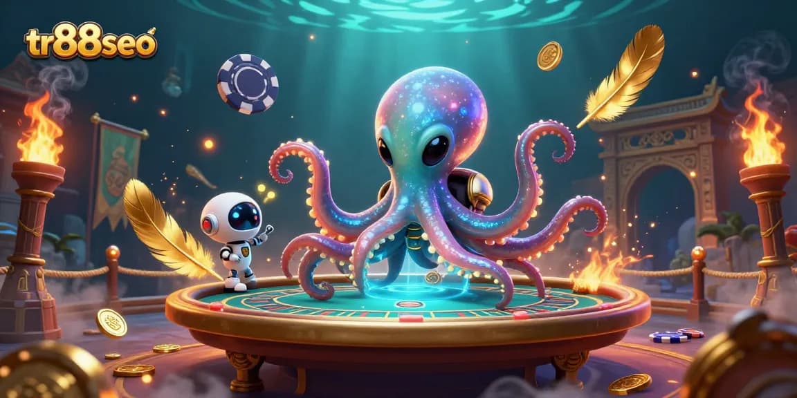 Engage with the exciting world of tr88seo as a vibrant alien octopus manages a holographic poker table