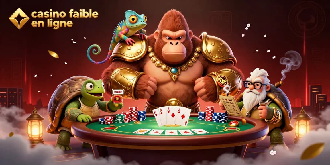 Jouer à un casino fiable en ligne avec une illustration dynamique de personnages et d'éléments de jeu.