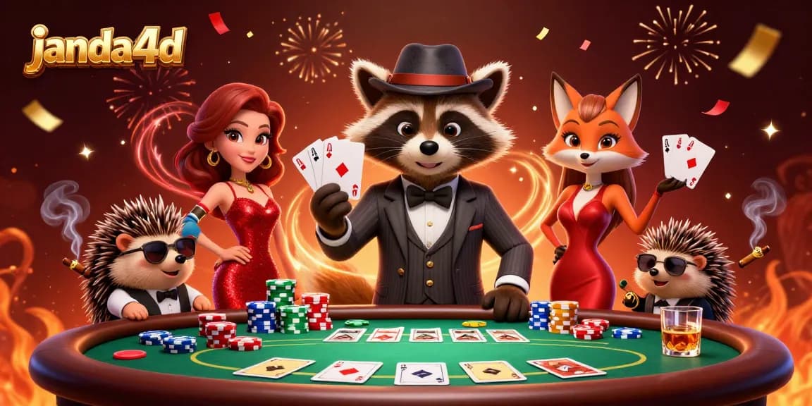Rasakan keseruan bermain di janda4d dengan rakun, rubah, dan landak di meja poker.