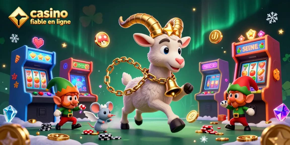 Dans un casino vibrant, un Krampus et un ange souris réglementent le jeu, garantissant un casino fiable en ligne.
