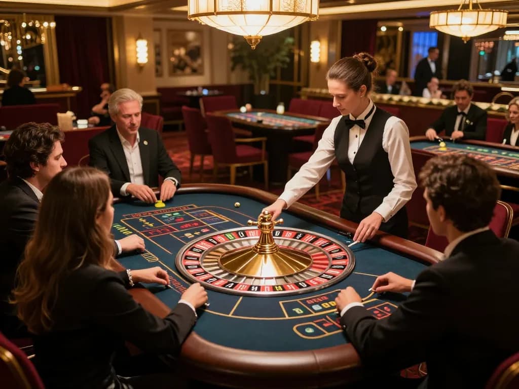 Players engaging in a thrilling roulette game at pintu888top casino, showcasing a vibrant and luxurious atmosphere.