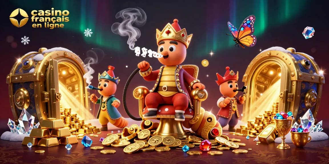 Casino français en ligne : Émerveillez-vous avec une scène de jeu animée où un maître argileux souffle des symboles de poker.