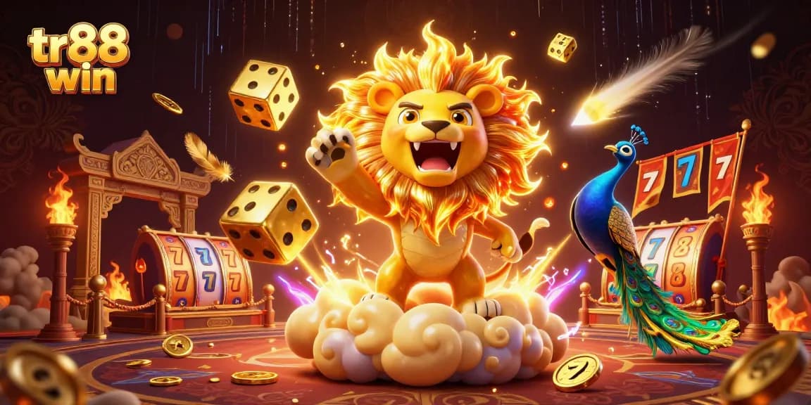 Experience winning excitement with tr88 win in a vibrant casino-themed 3D illustration featuring playful animated characters.