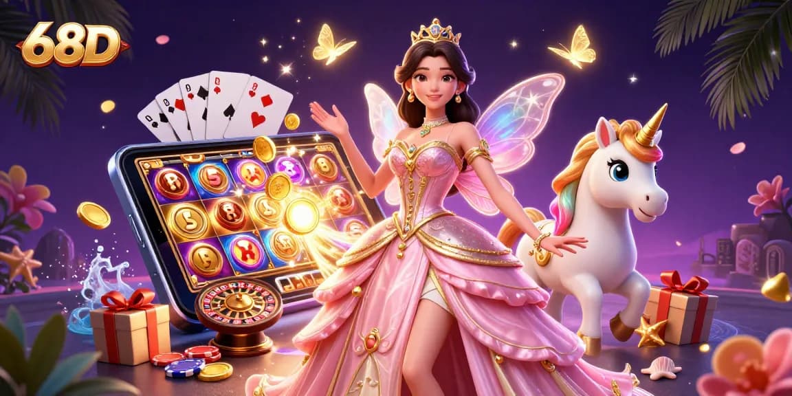 Experience the thrill of 68D with vibrant games, a glamorous princess, and a magical unicorn.