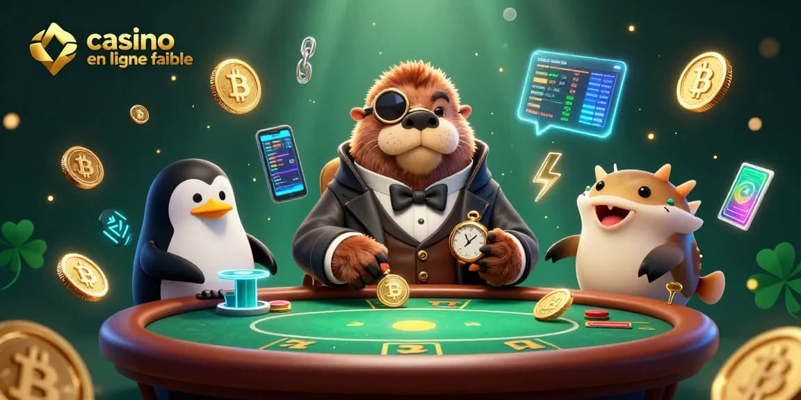 Casino en ligne fiable avec un morse et un poisson globe bluffant autour d'une table de poker sous-marine.