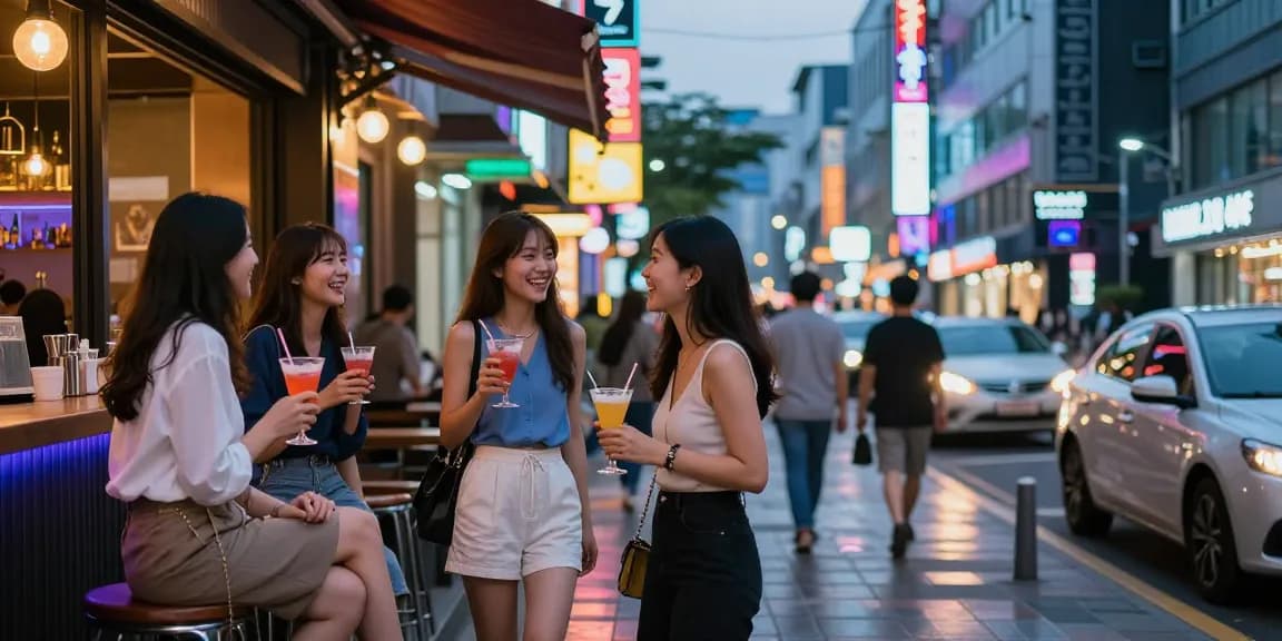 퀸알바 관련 강남의 현대적 바에서 즐거운 시간을 보내는 여성의 모습.