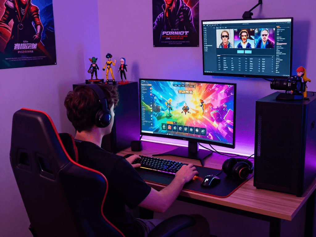 Player immersed in a vibrant porngame setup, showcasing interactive adult gaming elements.