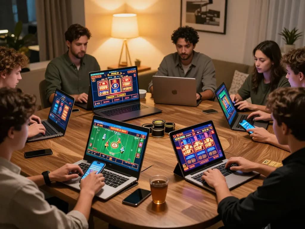 Players enjoying O8 casino games on various devices while strategizing their bets