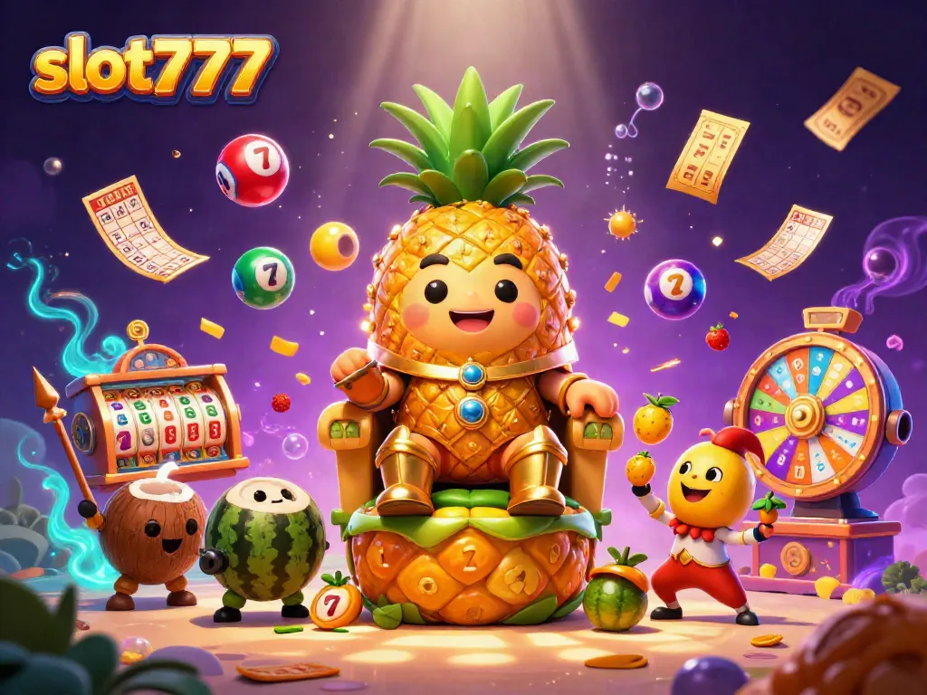 Bermain slot777 dengan berbagai simbol menguntungkan dan jackpot yang menggiurkan dalam scene kasino yang meriah.