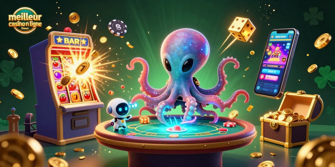 Illustration animée d'un casino virtuel, mettant en avant le meilleur casino en ligne France avec des personnages uniques.
