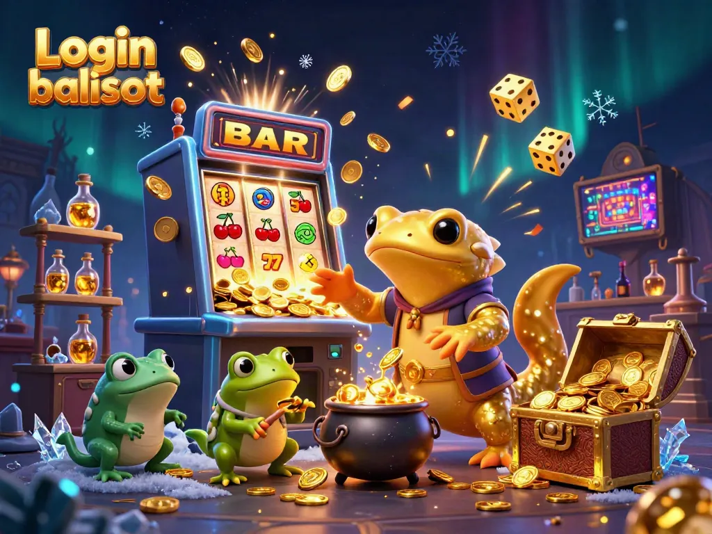 Experience the thrill of Login balislot with dynamic characters and exciting casino elements in a golden scene.