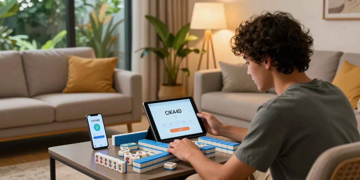 Player enjoying Mahjong online through the CIKA4D app in a cozy living room.