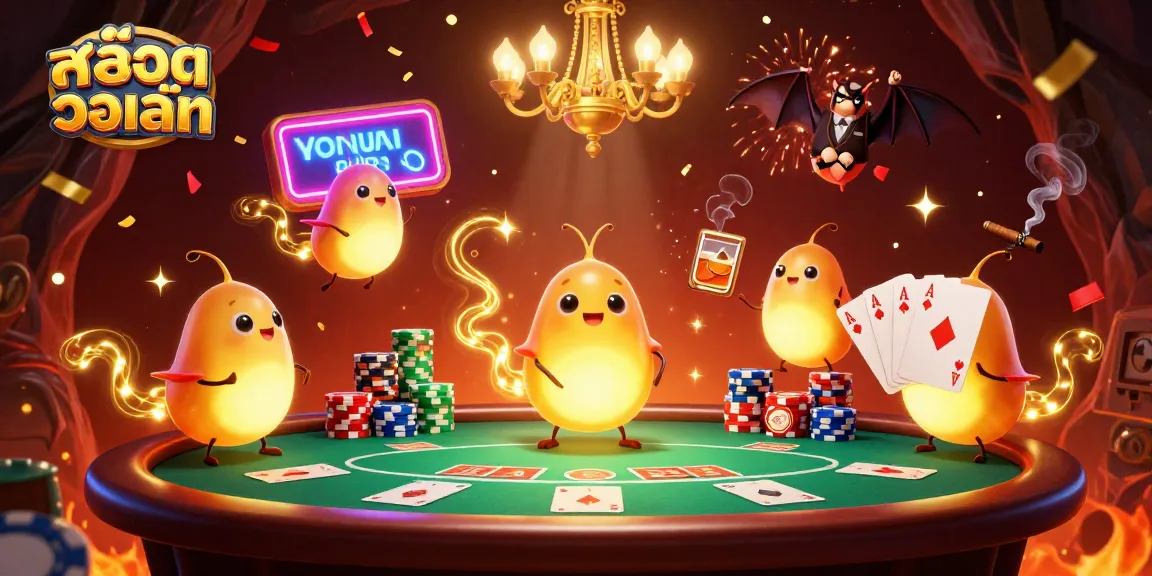Engage in thrilling สล็อตวอเลท action under glowworms in a vibrant casino scene.