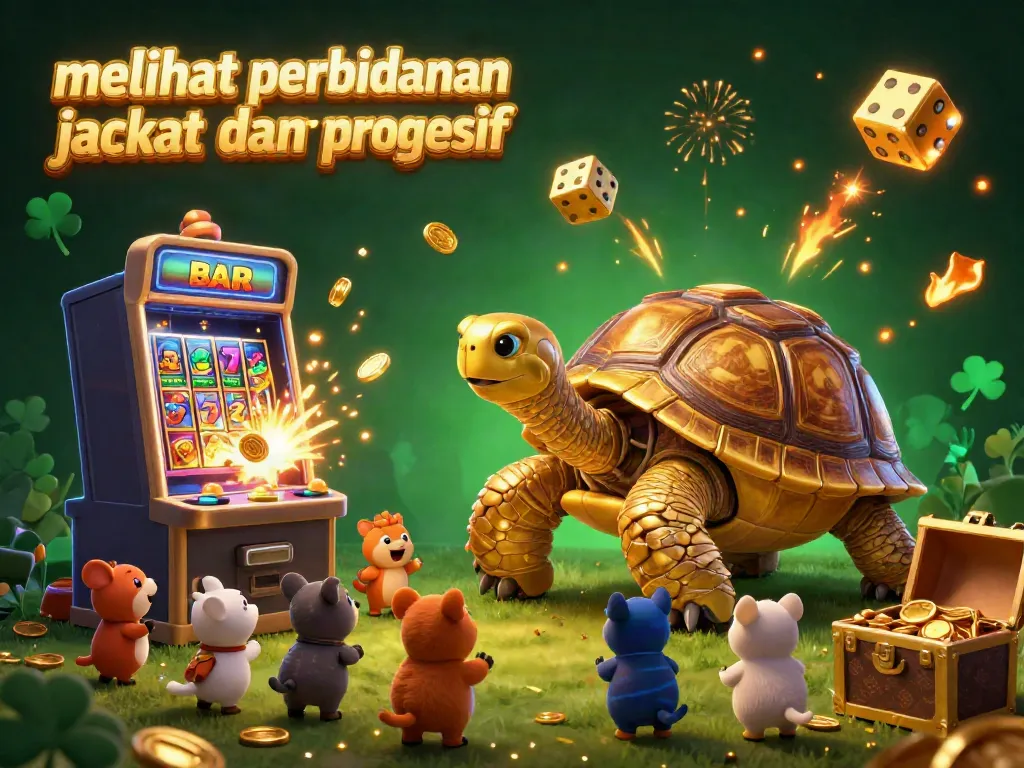 melihat perbedaan jackpot tetap dan progresif pada ilustrasi permainan slot yang meriah dan penuh warna