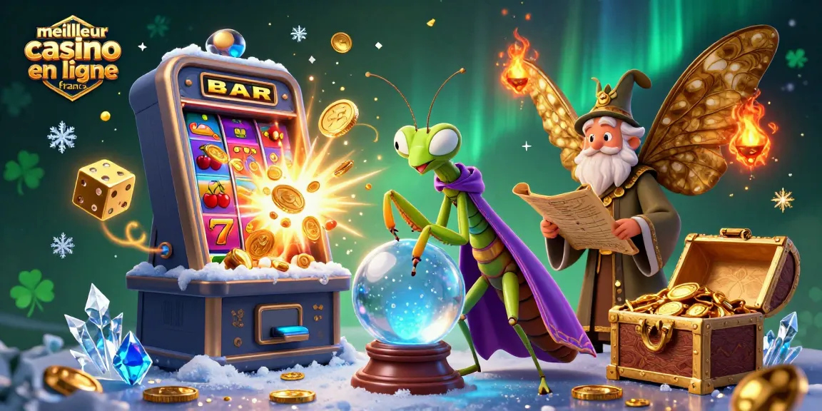 Jeux excitants au meilleur casino en ligne France avec des symboles chanceux et des effets lumineux.