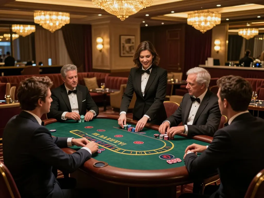 Players enjoying high-stakes blackjack at 23win's luxurious VIP gaming room.
