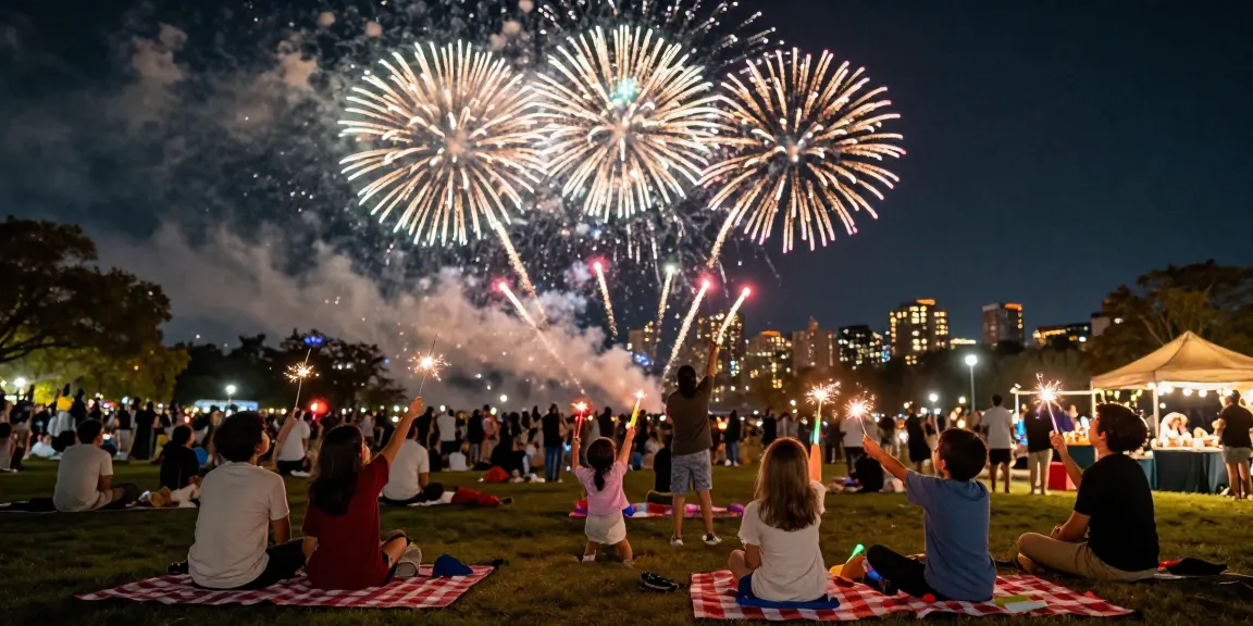 Community celebration of wholesale fireworks with joyful friends enjoying a vibrant display.